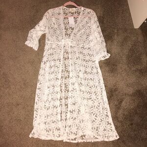 Ember White Floral Lace Kimono Cover-Up L